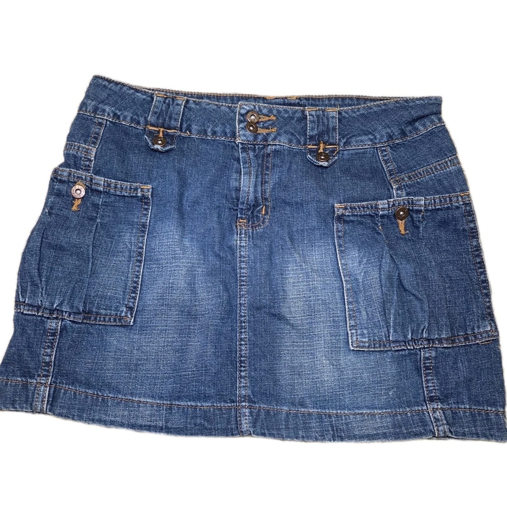 LEI‎ Blue Denim Cargo Mini Skirt Juniors Size 7 Y2K Utility Pockets 2000s